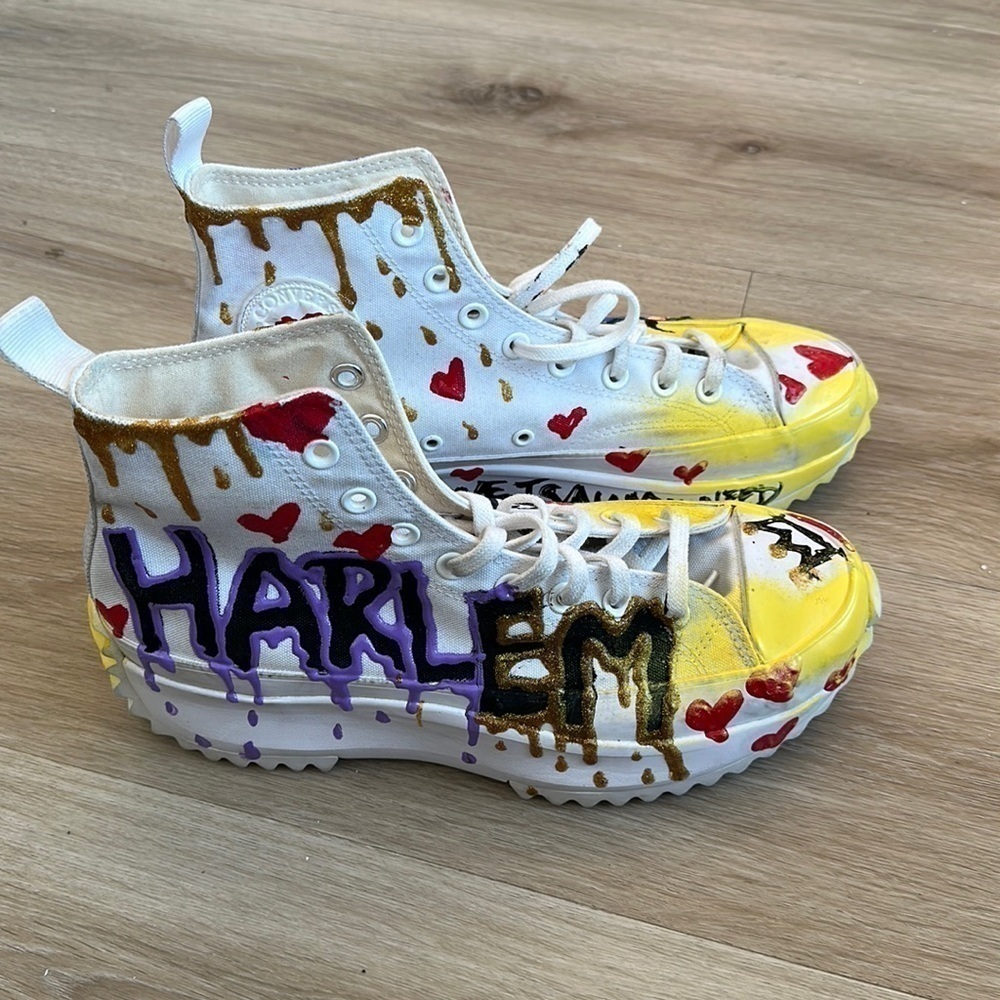 Custom converse platform sneakers brand new art work one of a kind men’s 9.5 w11
